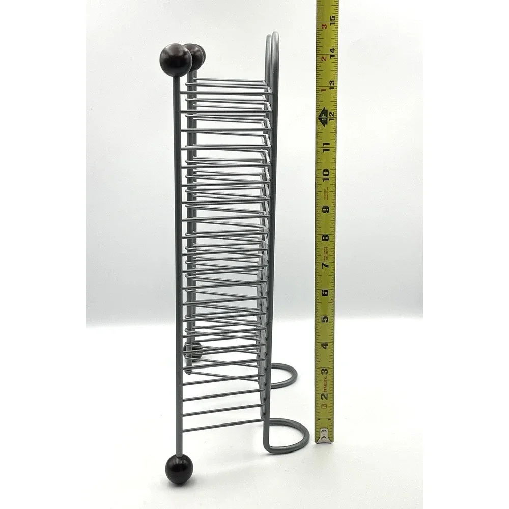 Vintage 1990s Metal Wire 40 CD Storage Rack Holder Organizer Gray Wood Ball Feet